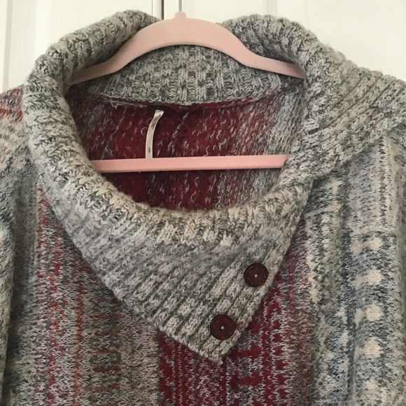 Free People Willow Red and Gray Patterned Poncho - Picture 4 of 7